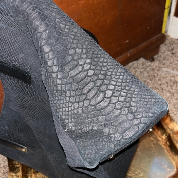 J. McLaughlin Black Suede Tote | Python Embossed | Leather Handles - Picture 2 of 10